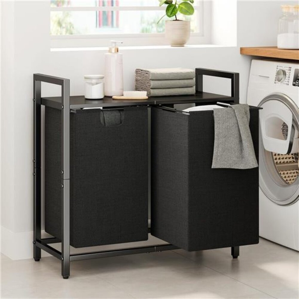 Laundry Basket Organizer, Laundry Hamper with Shelf & 2 Pull-Out Removable Bags